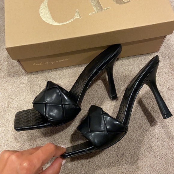 Square Toe Slip on Black Heels - Picture 8 of 9